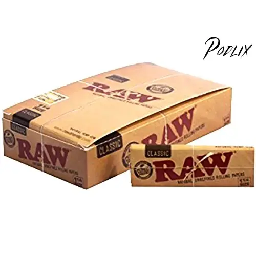 Raw- Unrefined Classic 1.25 1 1/4 Size Cigarette Rolling Papers, 6 pack With FREE RAW METALTUBE $30.00 lateralus-glass