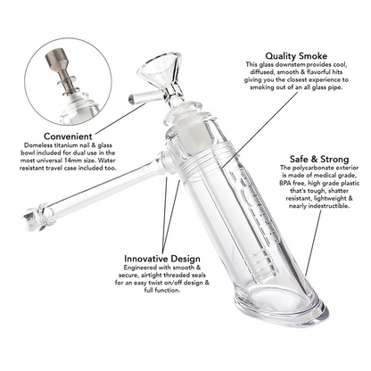 PURR Purr2Go Collapsible Travel Hammer Bubbler Bong & Rig Set lateralus-glass